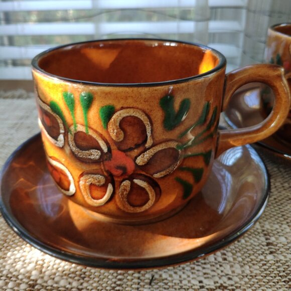 Zell am Harmersbach Large Cups and Saucers Set of 2 VTG Toscana Pottery German - Picture 2 of 12